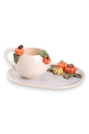 Balkabağı Motifli  296 mL El Yapımı Seramik Kahve Fincanı No:2