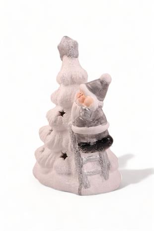 Beyaz Karlı Noel Babalı İçten Işıklı Seramik Ağaç Biblo 22013