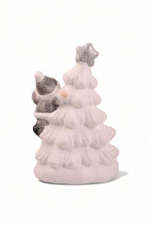 Beyaz Karlı Noel Babalı İçten Işıklı Seramik Ağaç Biblo 22013