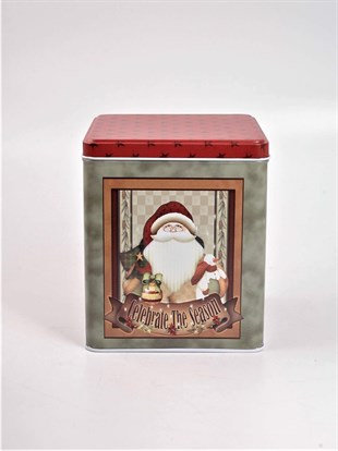 Büyük Derin Kare Yeşil Noel Baba Teneke Kutu