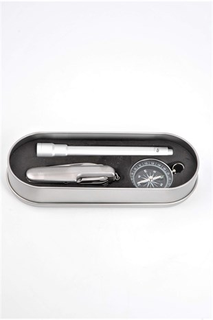 Çakı Fener Pusula Metal Kutulu Set