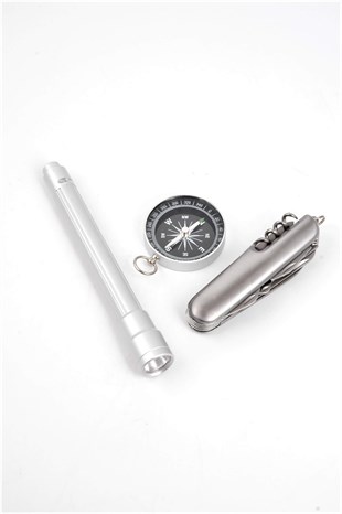Çakı Fener Pusula Metal Kutulu Set