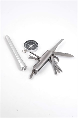 Çakı Fener Pusula Metal Kutulu Set