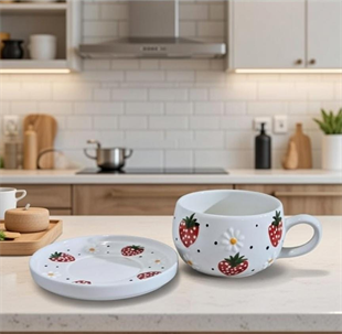 Çilek El Boyaması Papatya Kabartmalı 3D Fincan