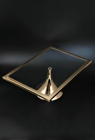 Dikdörtgen Cam Metal Altın Kenarlı Ayaklı Pasta Servis Tabağı
