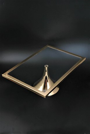 Dikdörtgen Cam Metal Altın Kenarlı Ayaklı Pasta Servis Tabağı