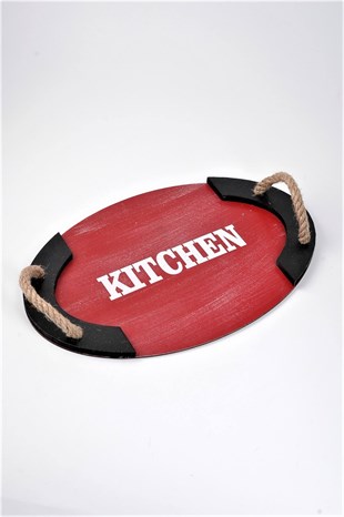 Kırmızı Kitchen Ahşap Oval Tepsi Mesajlı Renkli