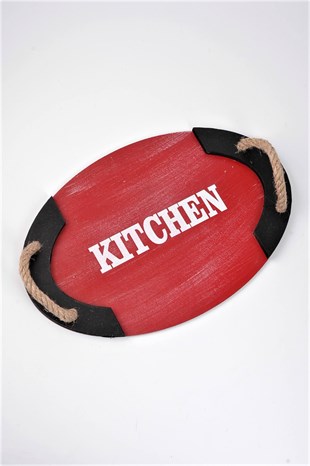 Kırmızı Kitchen Ahşap Oval Tepsi Mesajlı Renkli