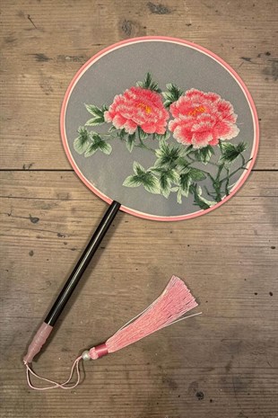 Nakışlı Japon Yelpazesi Pembe Şakayık