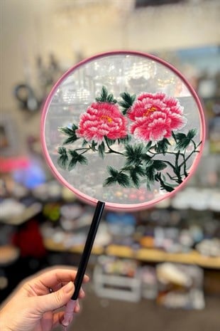 Nakışlı Japon Yelpazesi Pembe Şakayık