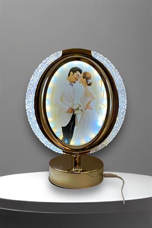 Oval Çerçeveli Kristal Dore USB Işıklı Dekor Lamba
