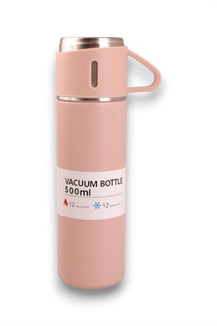 Pembe Bardaklı Termos Matara Seti 500ml