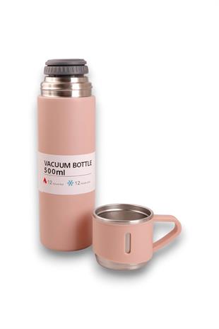 Pembe Bardaklı Termos Matara Seti 500ml