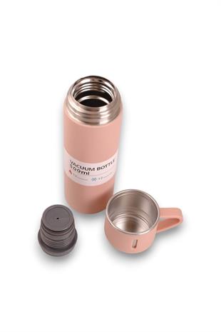 Pembe Bardaklı Termos Matara Seti 500ml