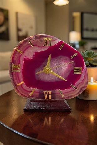 Pembe Kuvars  Tonlu  Akik Masa Saati A28