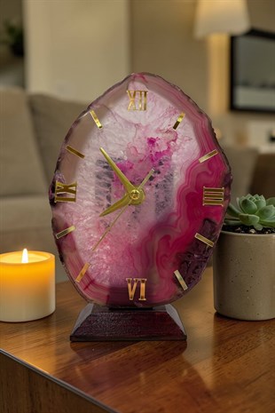Pembe Kuvars  Tonlu  Akik Masa Saati A30