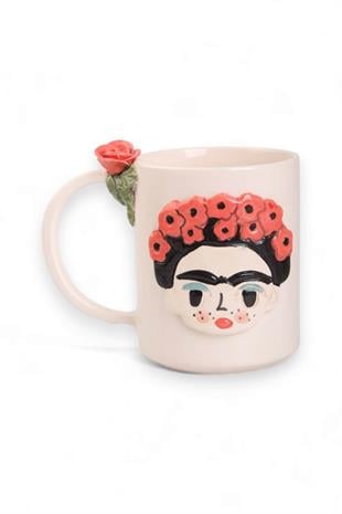 Seramik El Yapımı Gelincik Çiçekli  Frida Kahlo Kupa