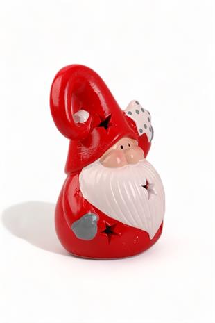 Seramik Kıvrık Şapka İçten Işıklı Noel Baba Biblo 23004