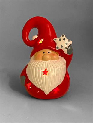 Seramik Kıvrık Şapka İçten Işıklı Noel Baba Biblo 23004
