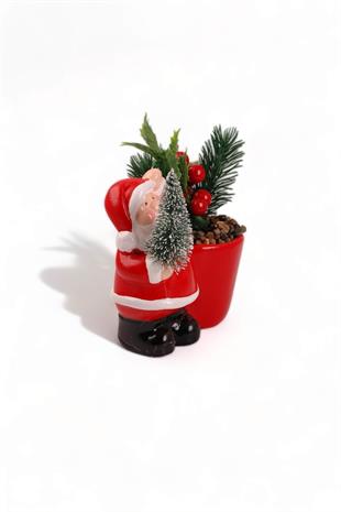 Seramik Yanında Saksı Noel Baba Çiçekli Biblo 23002