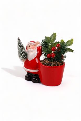 Seramik Yanında Saksı Noel Baba Çiçekli Biblo 23002