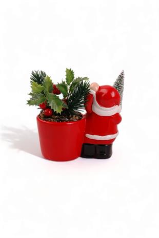 Seramik Yanında Saksı Noel Baba Çiçekli Biblo 23002