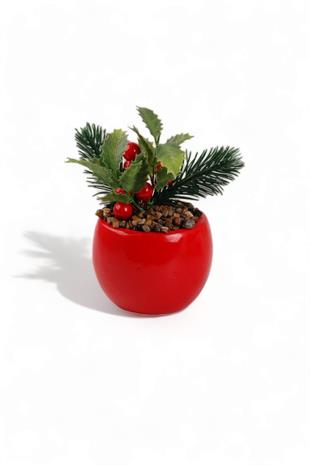 Seramik Yuvarlak Saksı Noel Baba Çiçekli Biblo 23001