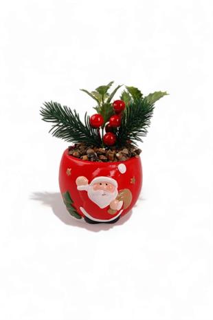 Seramik Yuvarlak Saksı Noel Baba Çiçekli Biblo 23001