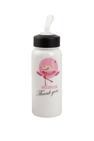 Flamingo Resimli Porselen Matara Silikon Tabanlı Thank You 