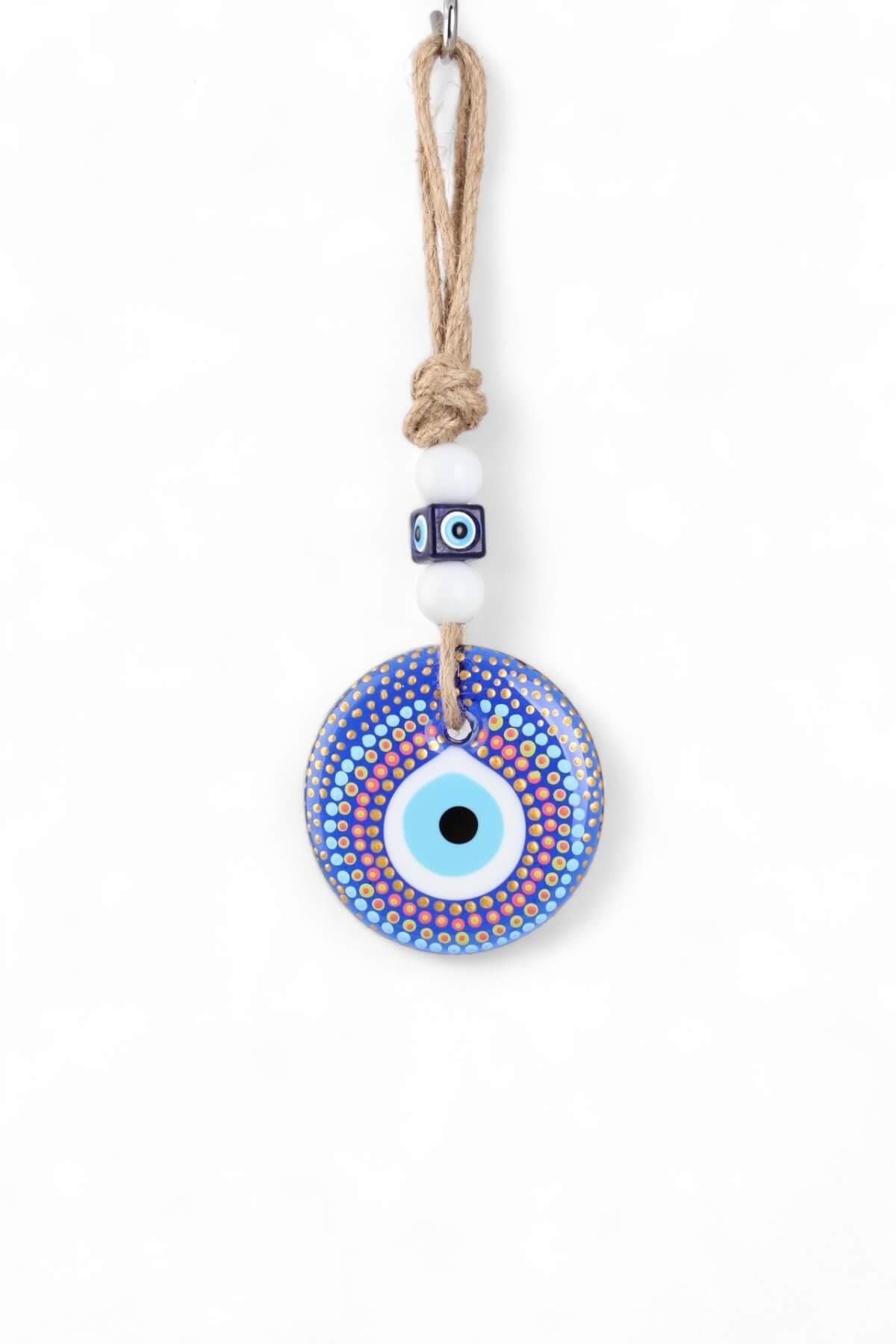 10 cm Nokta Desenli Mavi Cam Nazarlık No 3