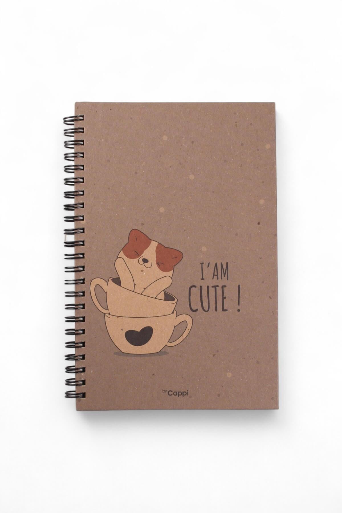 13x21cm Kraft Spiralli Cute  160 Sayfa Çizgili Kalın Kapak Defter