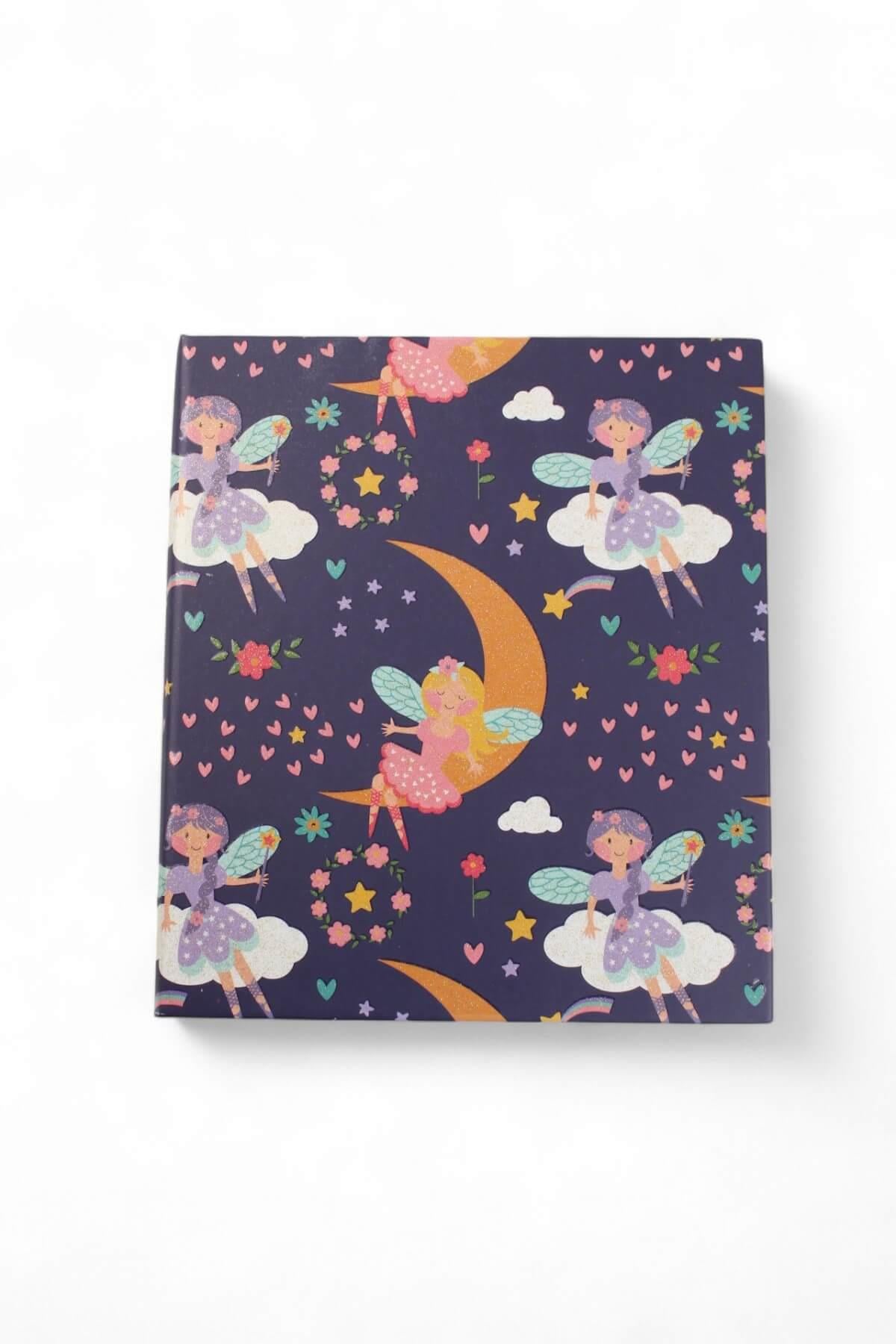 17x19,5cm Simli Peri Desen Çizgili Sert Kapak 160 Sayfa Dikişli Defter
