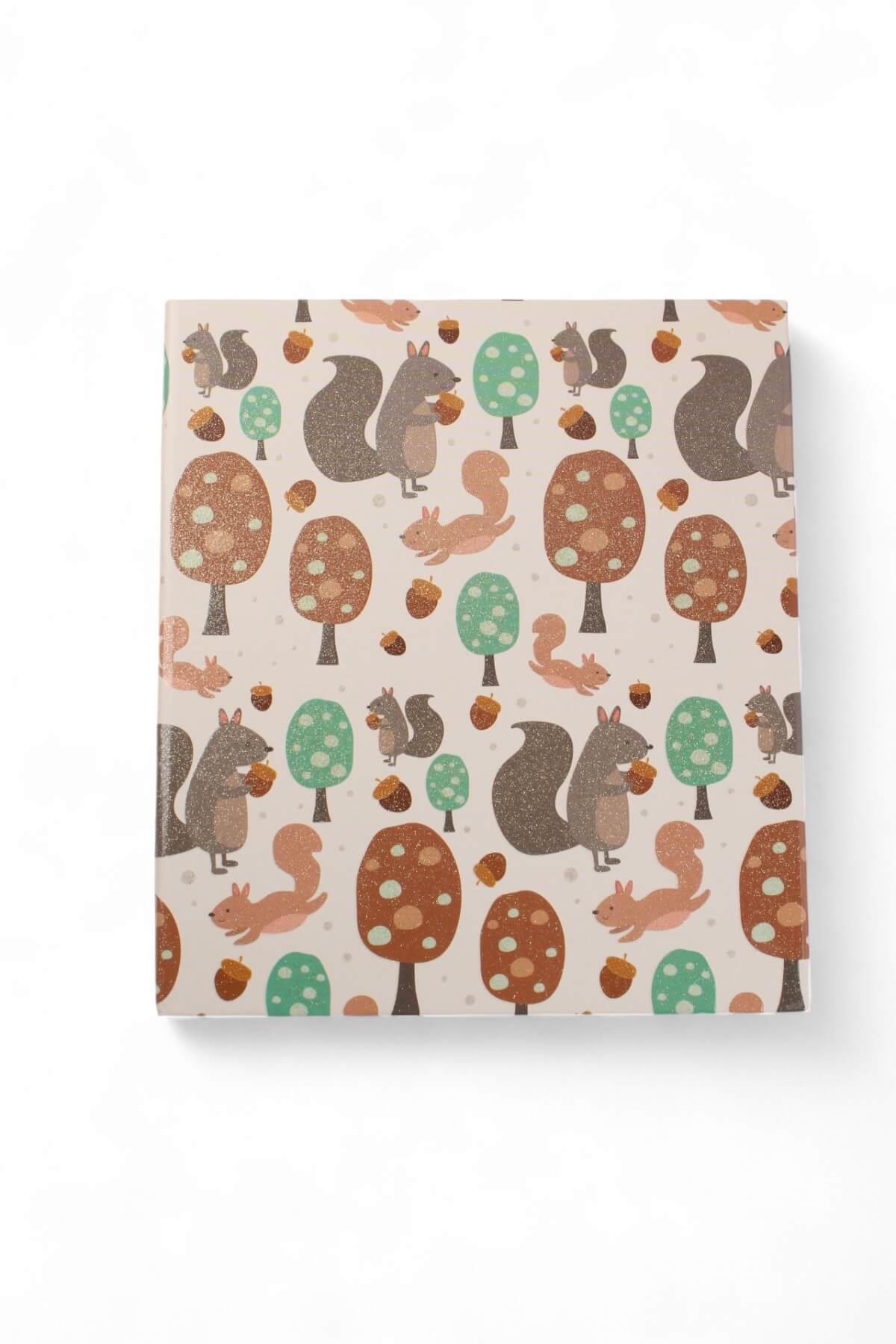 17x19,5cm Simli Sincap Desen Çizgili Sert Kapak 160 Sayfa Dikişli Defter