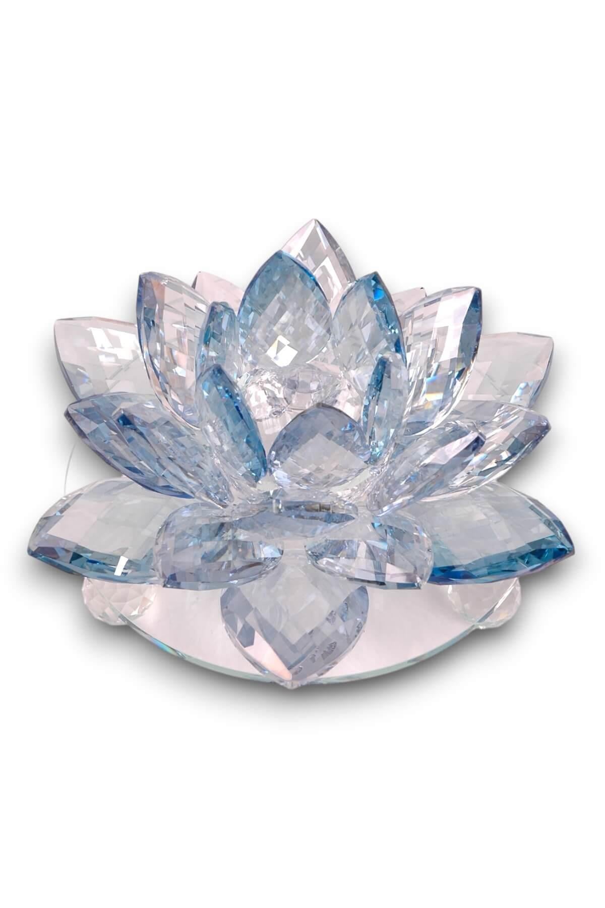 18x23cm Mavi Kristal Lotus Çiçeği Mumluk