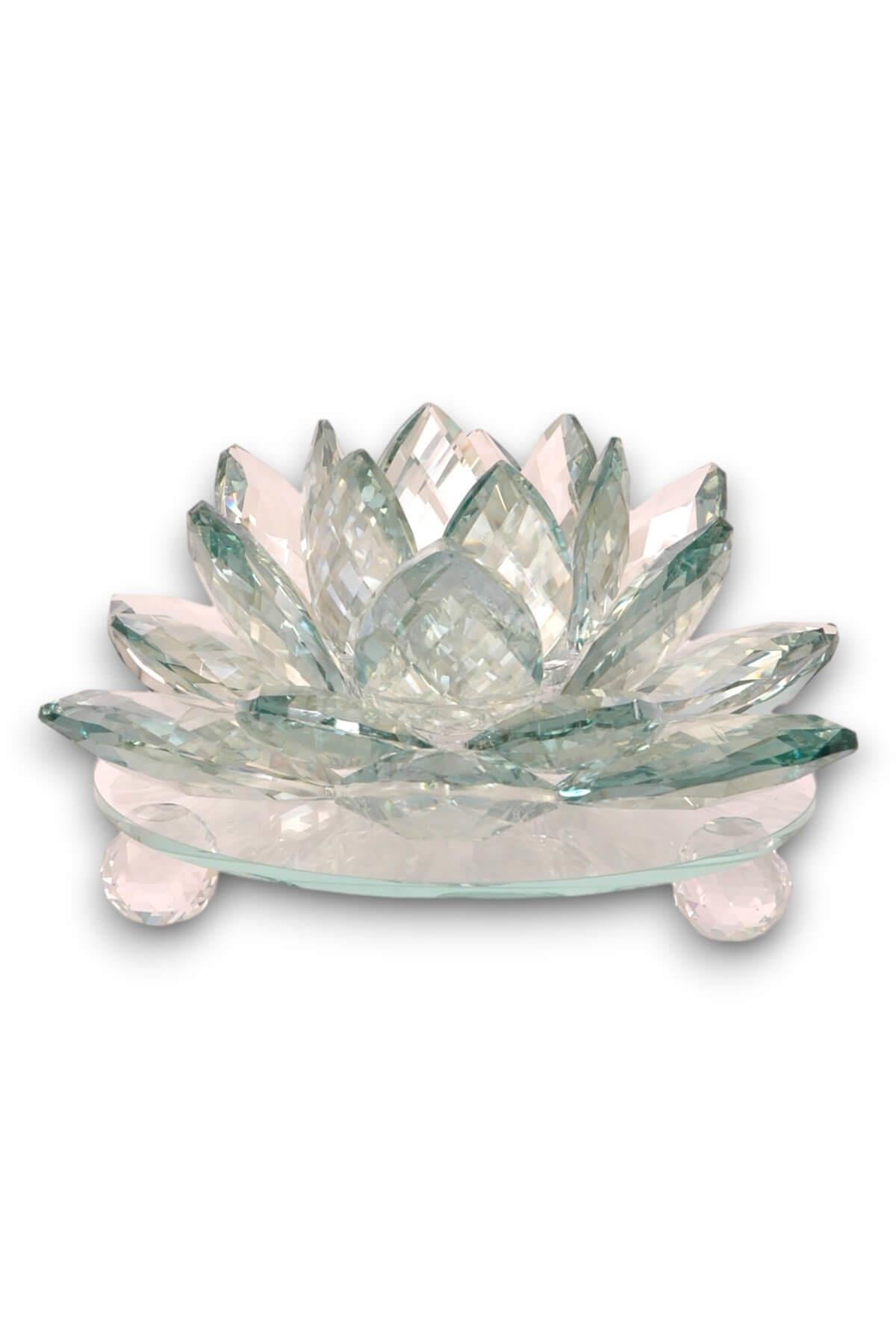 18x23cm Yeşil Kristal Lotus Çiçeği Mumluk