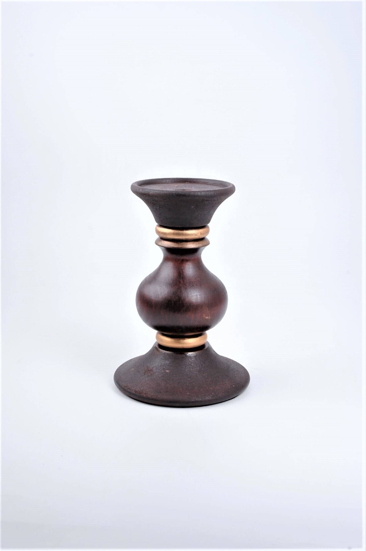 19 cm Bordo Ahşap Tombul Kütük Mumluk
