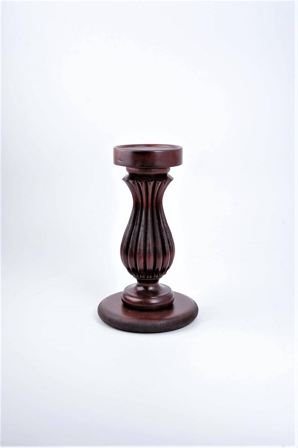 23 cm Bordo Ahşap Oluklu Kütük Mumluk