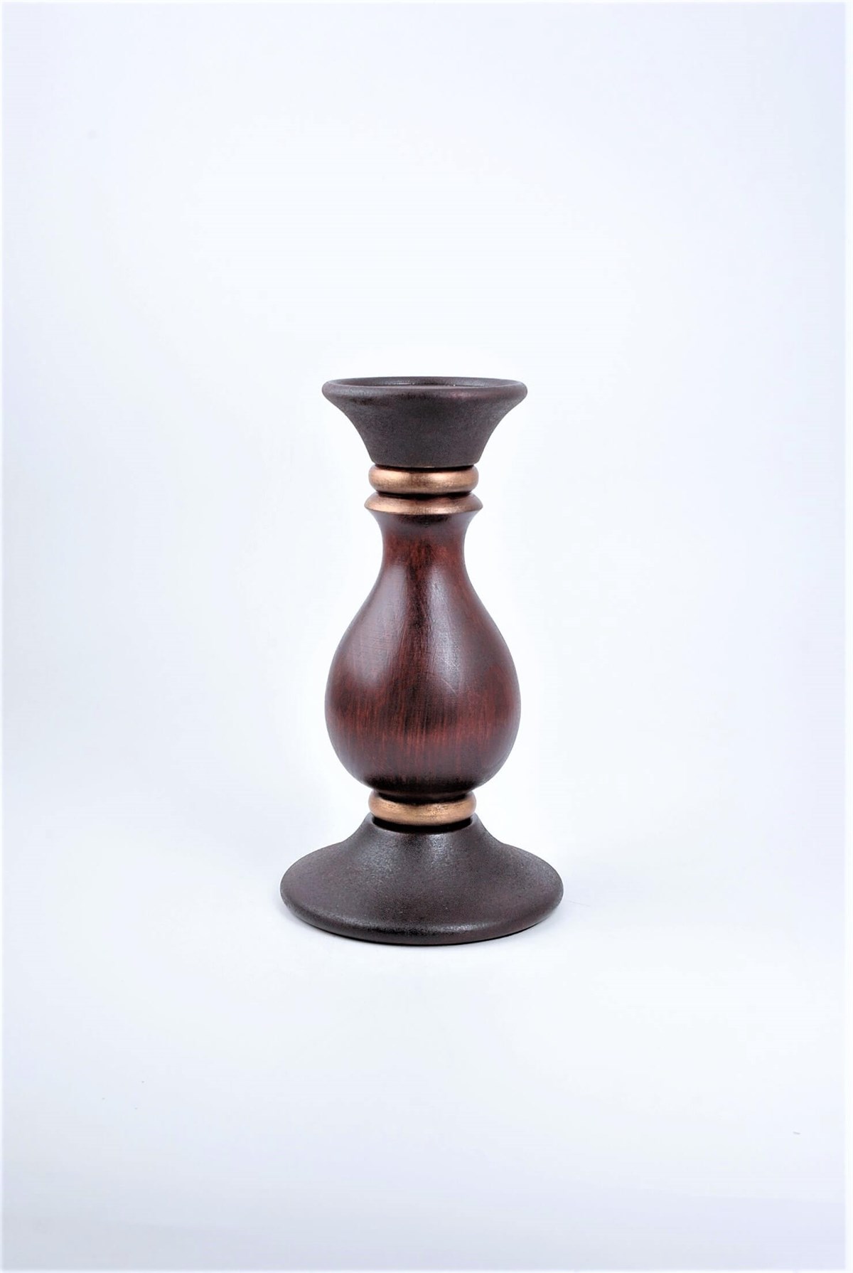 24 cm Bordo Ahşap Tombul Kütük Mumluk