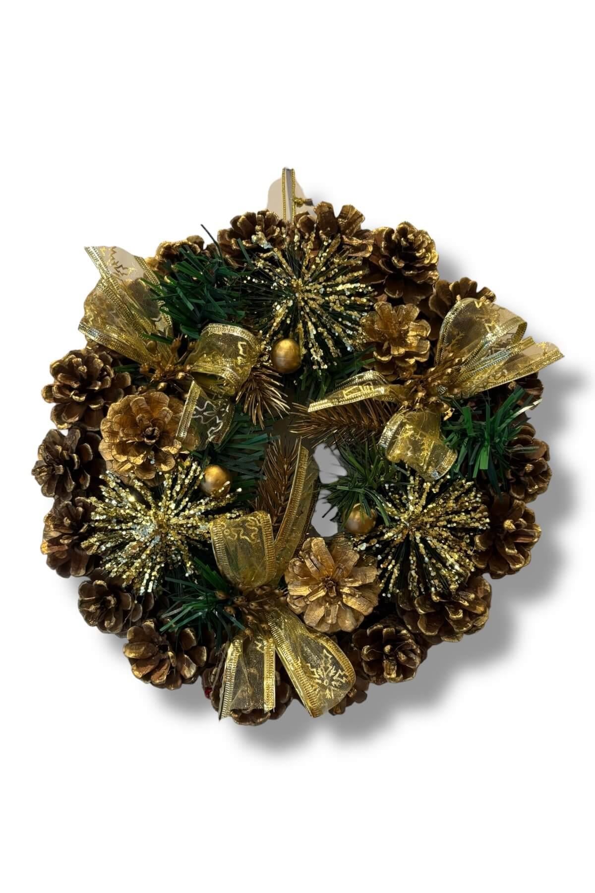 25cm Gold-Kozalak Detaylı Çelenk