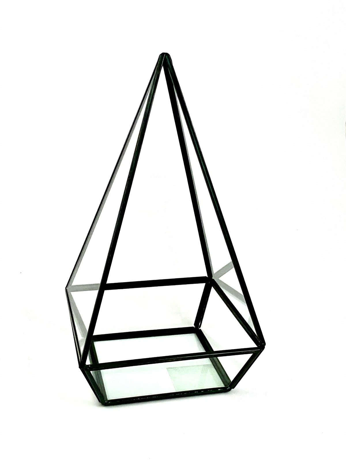 26x14cm Kare Piramit Siyah Cam Çiçeklik