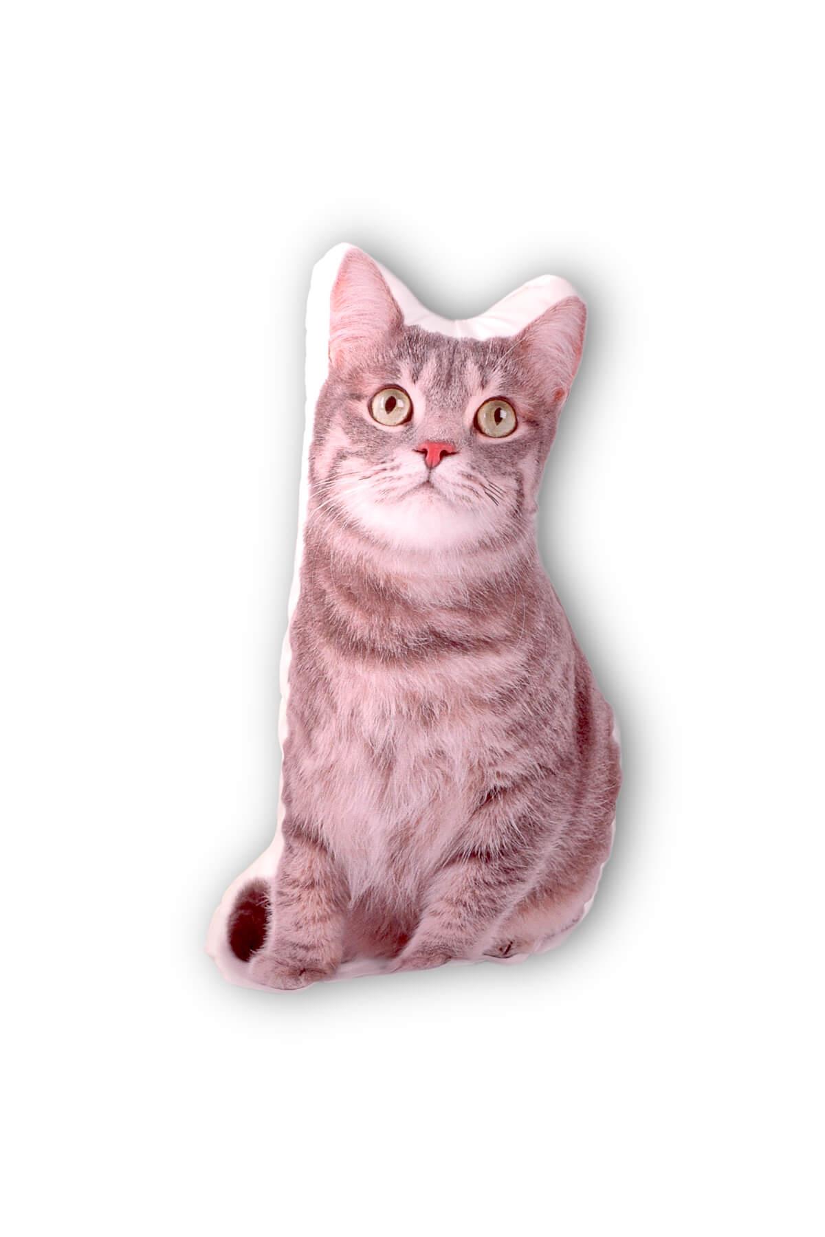 35 cm Gri Kedi Sarı Gözlü Yastık