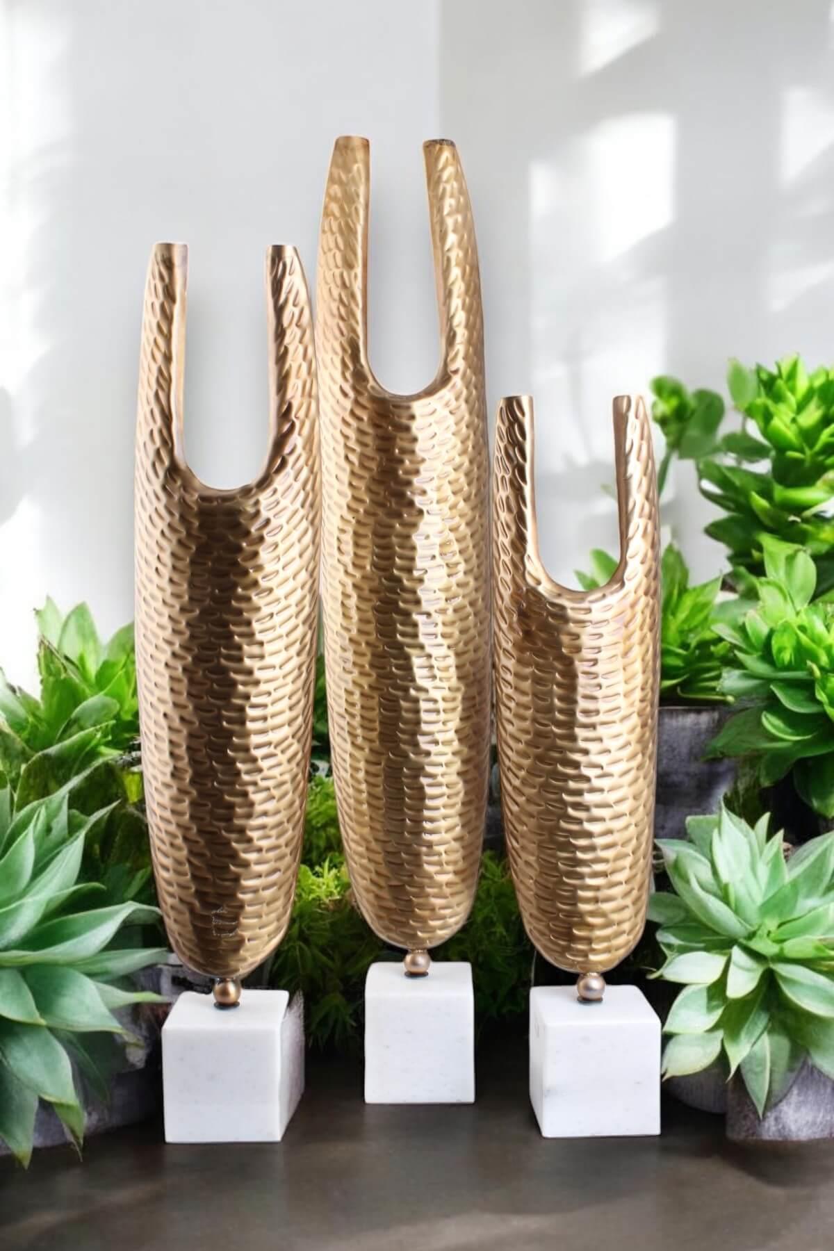 3'lü Aden Metal Eskitme Traverten Kaideli Dekor Odine