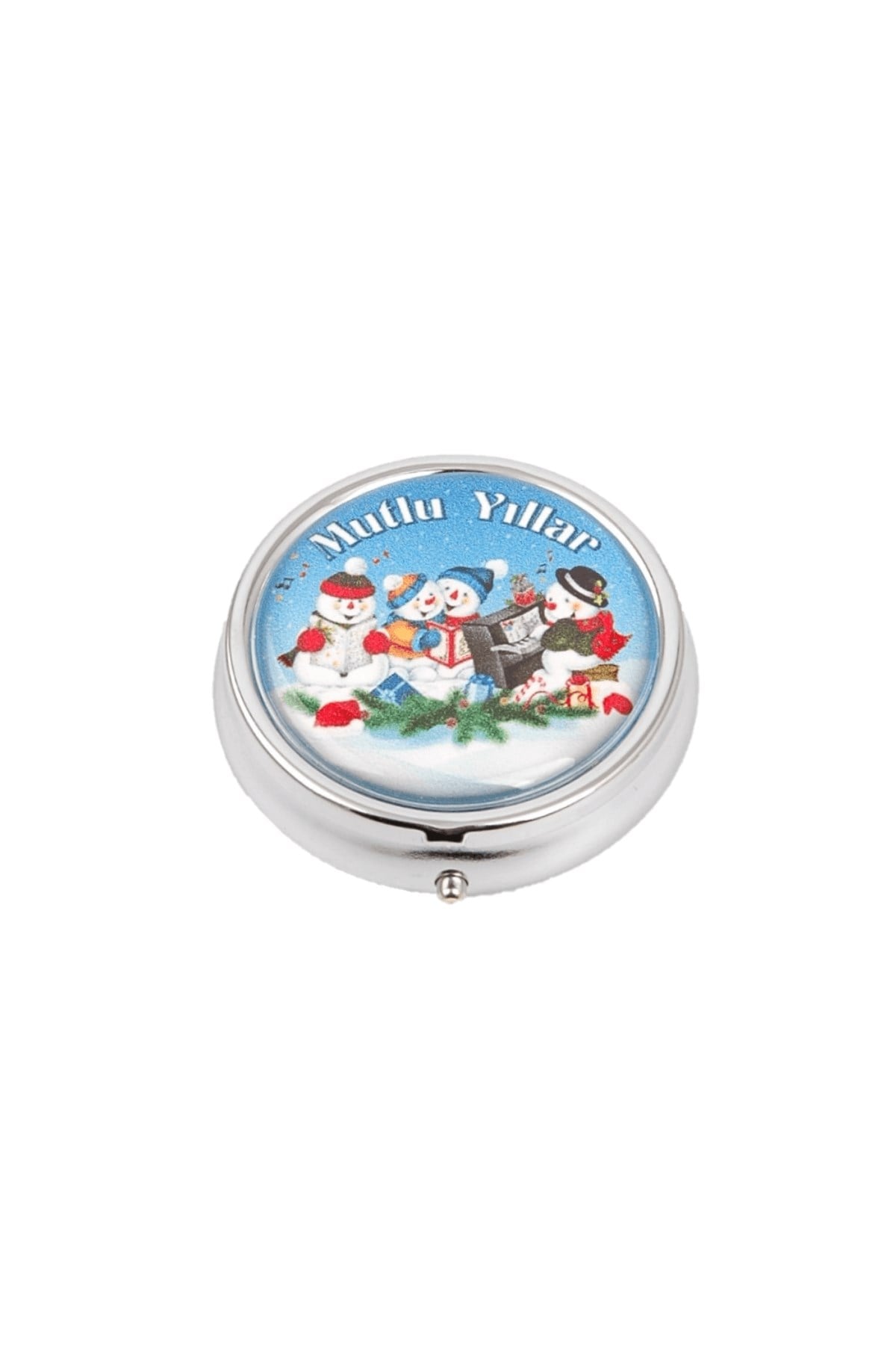 5 cm Metal Mavi Kardan Adam Desenli İlaç Kutusu