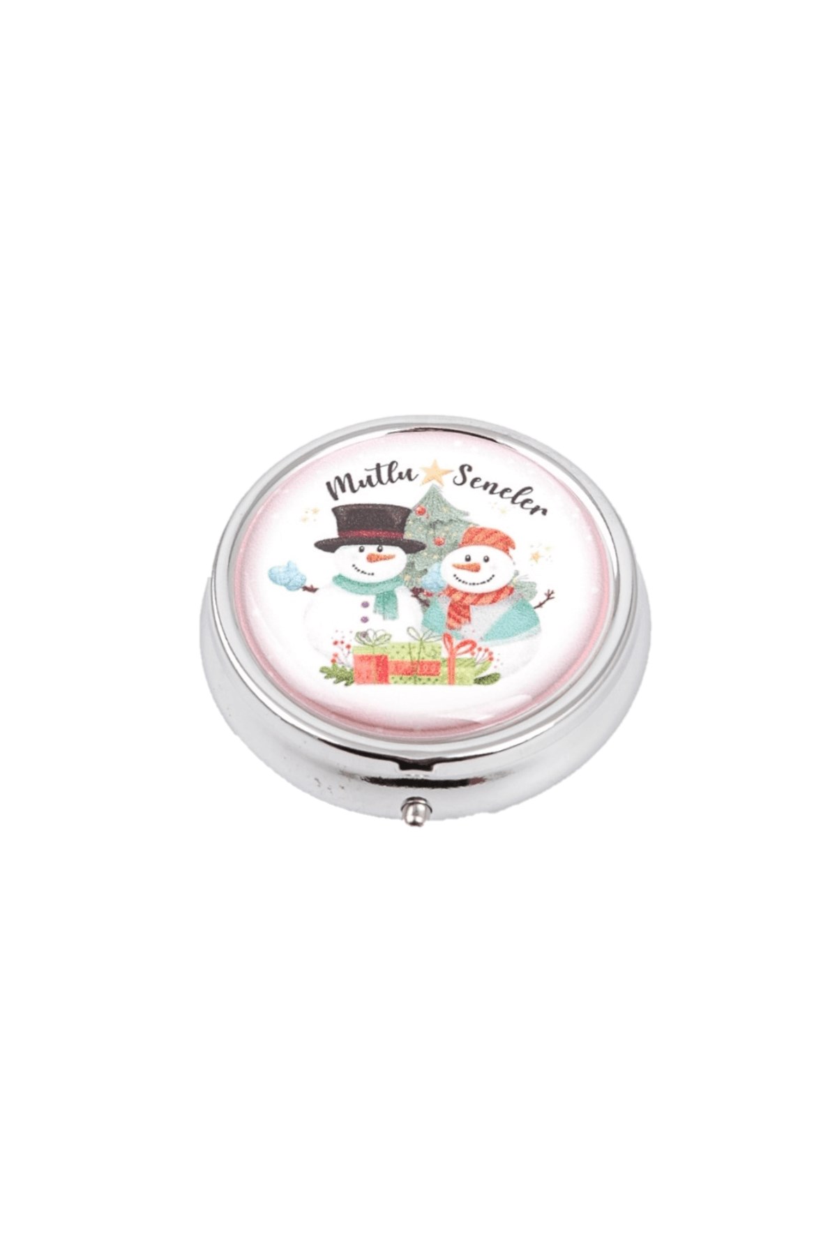 5 cm Metal Pembe Kardan Adam Desenli İlaç Kutusu