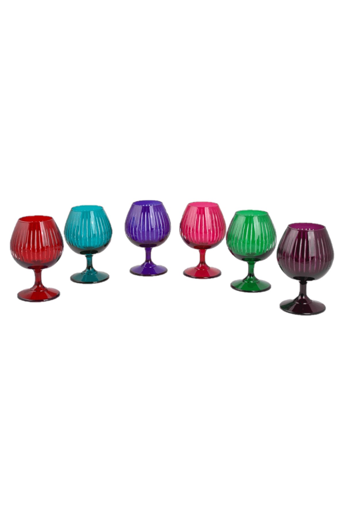 6'lı Renkli Düz Kesme Ayaklı Cam Balon Kahve Yanı Su Bardağı