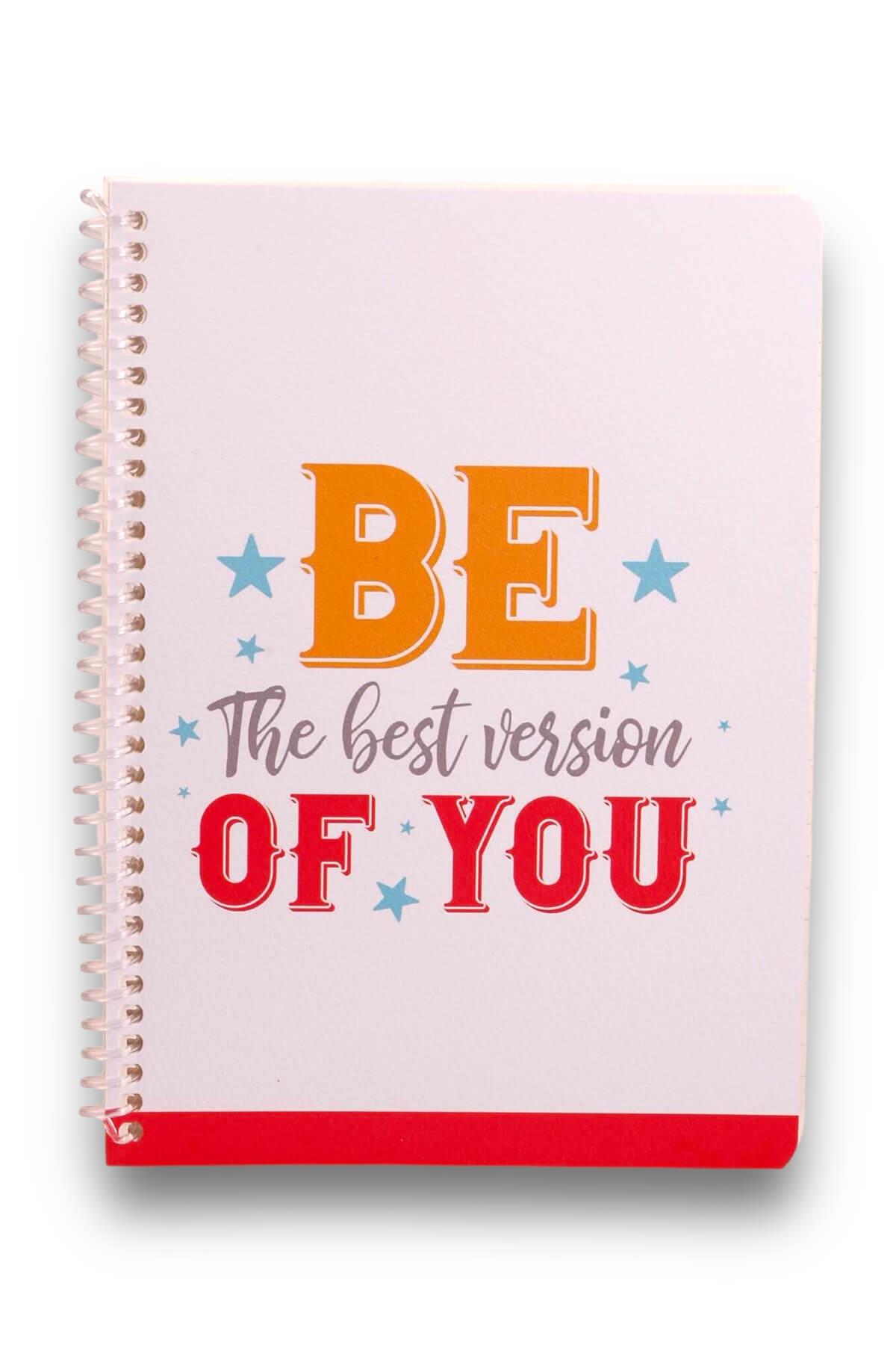 A5 Dokulu Kapak Motto Spiralli Çizgili Defter