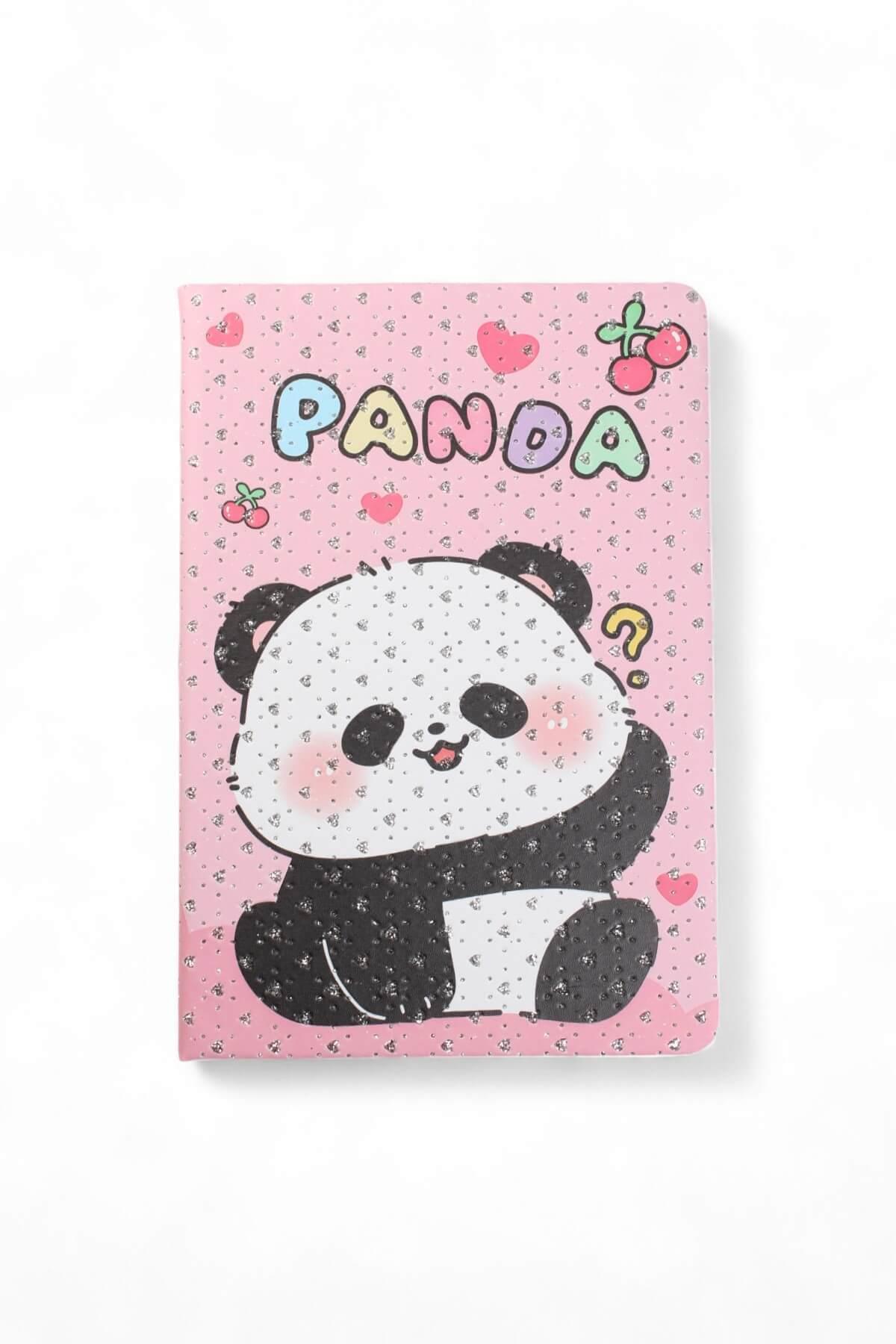 A5 Nokta Simli  Pembe Panda Defter
