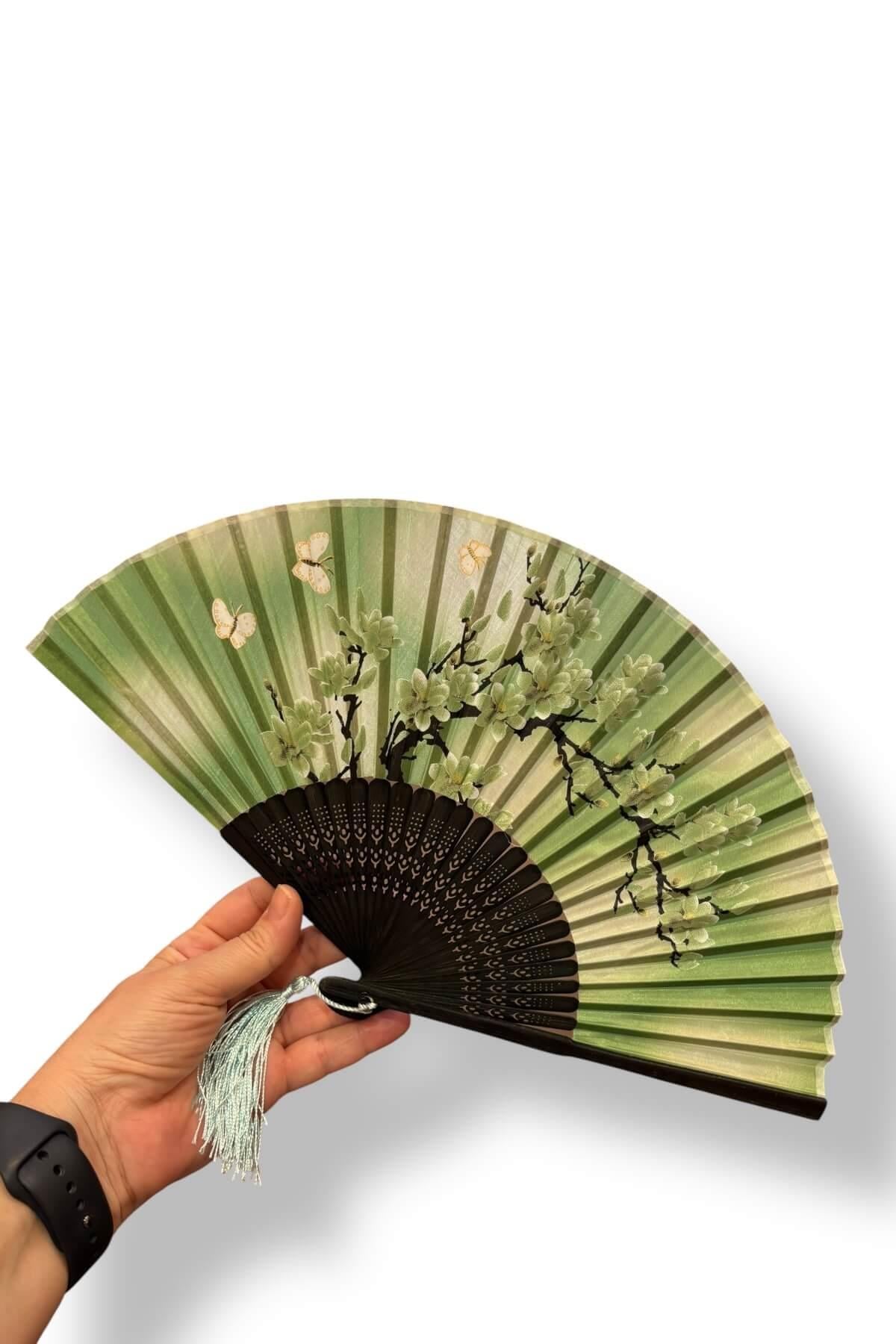 Bambu Püsküllü Kumaş Yelpaze no :7