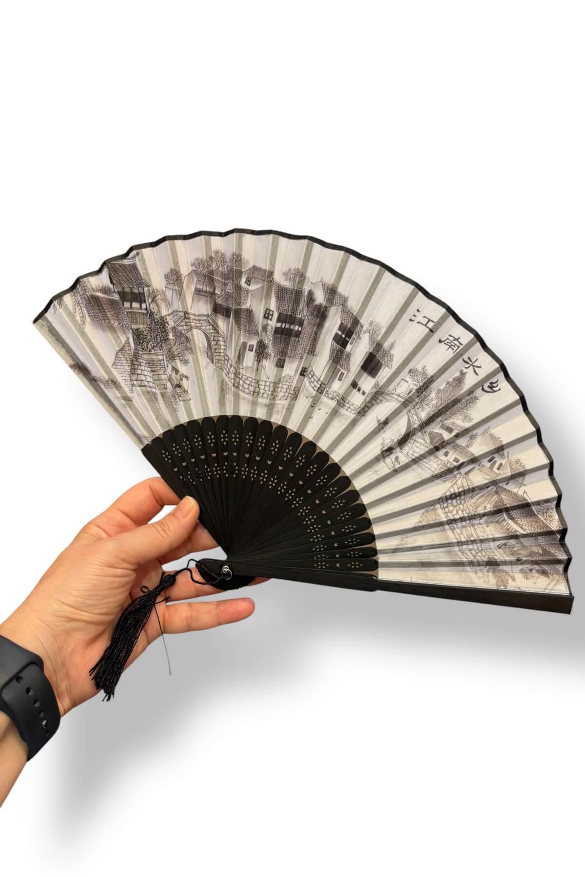 Bambu Püsküllü Kumaş Yelpaze no :8