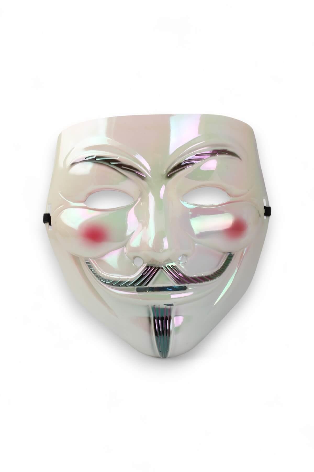 Beyaz Hologramlı  Parlak Vendetta Maske